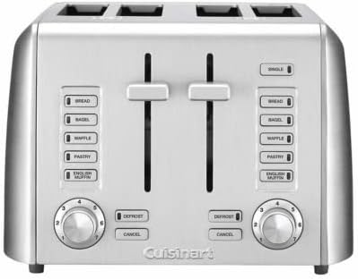 לחם Cuisinart, בייגלה, מאפין אנגלי, וופל קפוא ומאפה, גרסת 4 חריצות עם עגלת מעליות גבוהה, 7 הגדרות