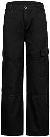 מכנסי עבודה נמתחים של Miashui מכנסי מטען רופפים נשים רטרו ריבוי כיס נמוך מותניים מכנסיים מזדמנים לנשים רופפות