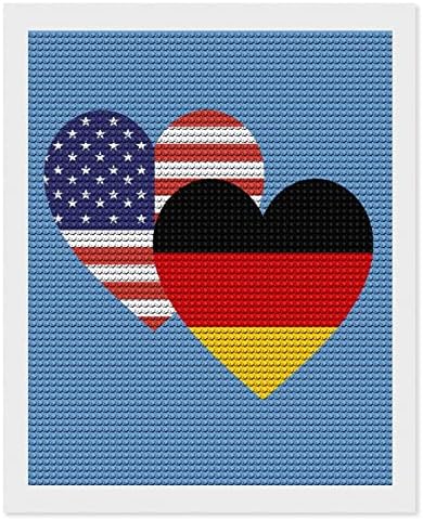 גרמניה דגל לב אמריקאי 5D ציור יהלום מלא ציורי רקמה עגולים עגולים תמונות אומנות מלאכה לעיצוב קיר ביתי 16 x20