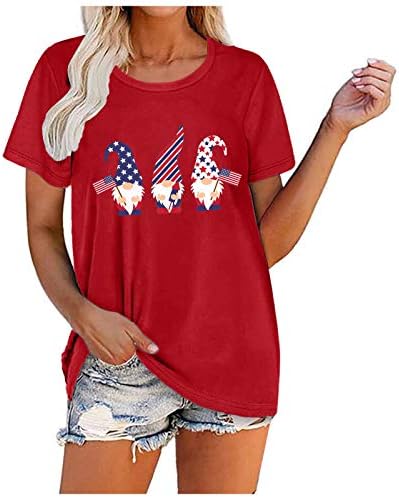 חולצות 4 ביולי נשים דגל אמריקה דגל אמריקה שרוול קצר שרוול O צוואר טוניקות טוניקות כוכבים מפוספסים