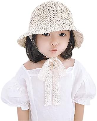 ילדה קטנה ילדים לנשימה קיץ קש כובע מתקפל הגנת קשת רחב ברים תקליטונים חוף מגן שמש כובעים