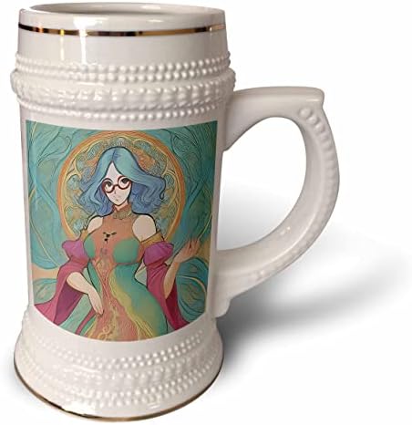 3drose Art Nouveau Woman. אלת האביב הפנטסטית. שיער ירוק. - 22oz שטיין ספל