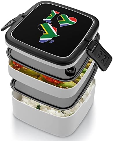 אני אוהב קופסת אוכל דגל דרום אפריקה ניידת קופסת בנטו כפולה ניידת מיכל אוכל אוכל גדול עם כף עם כף