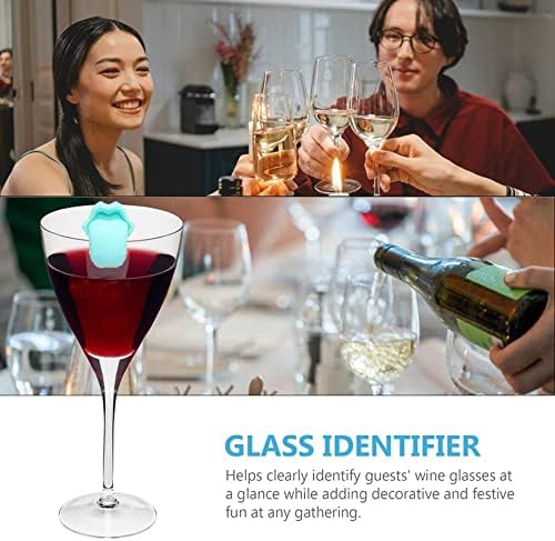6 יחידות יין זכוכית תווית, סיליקון לשון צורת כוס סימן יצירתי תווית מזהה יין זכוכית תווית כוס מזהה