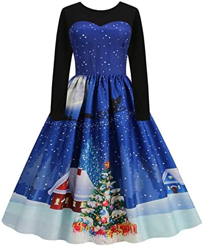 שמלות חג מולד לנשים שרוול ארוך צוואר צוואר עץ חג המולד שמלות עבודה בתוספת שמלת מסיבת קוקטייל ללא גב גודל