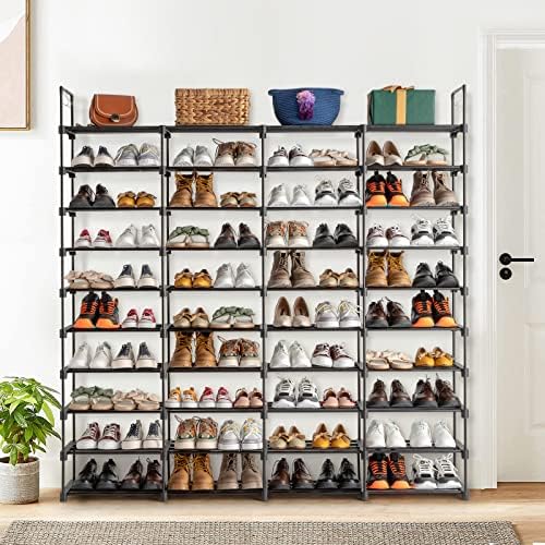 10 שכבות שטח חיסכון במתלה נעל מחזיק עד 80 זוגות, מארגן אחסון נעליים, מארגן מדף נעליים לכניסה, מתלה נעליים