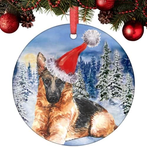קישוט לחג המולד של Godblessign 2021 כלב רועה גרמני סנטה פורצלן קישוט חג המולד רועה גור חיית