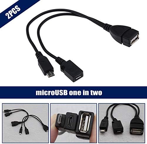 Sing F Ltd 2PCS Micro USB OTG Power Splitter Y כבלים, USB נקבה עד מיקרו USB זכר ומיקרו תיל