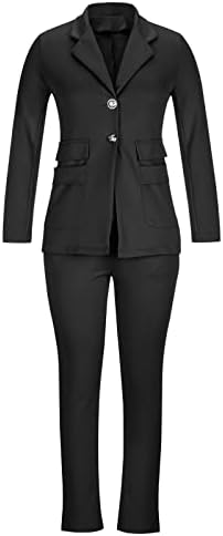 ערכות בלייזר עסקיות נשים כפתור לבוש למטה V צוואר מעילים שחורים מתאימים סטים ללבוש כדי לעבוד מכנסיים חליפות ארוכות
