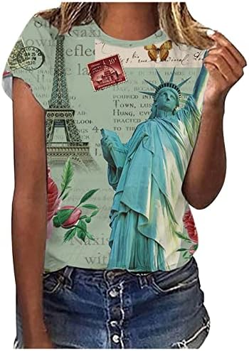 חולצות פטריוטיות לנשים צמרות שרוול קצר דגל ארהב דגל מודפס חולצה חולצות צוואר עגול חולצות גרפיות רופפות