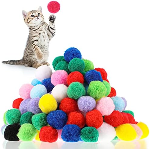 120 חתיכות כדורי צעצועים חתולים מגוונים חתול צבעוני נצנצים פום פום כדורי חתול כדורי חתול חיית מחמד