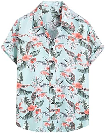 4zhuzi 2022 חולצות גברים חדשות, כפתור שרוול קצר אופנה למטה חולצות חוף הדפס פרחוני חולצות הוואי חולצות חולצות חולצות