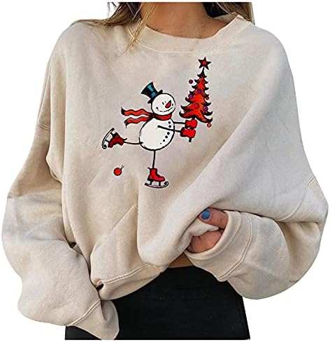 חולצת טילוצ'ר של Xiloccer, נשים מצחיקות מכוערות חג המולד שרוול ארוך הדפס מצחיק הדפס מצחיק עליון
