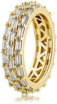 טופגרילז 3 שורות טבעת נישואין בגט לנשים יהלום מצופה זהב 18 קראט 4 שיניים הגדרת אירוסין מתנות נצח