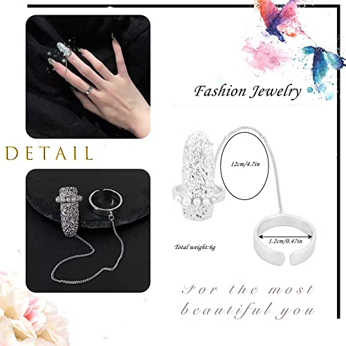 פנינת אצבע נייל טבעת פתוח ציפורניים טבעת שרשרת אצבע מניקור הצהרת טבעת נייל אמנות אביזרי עבור נשים נערות