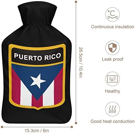 דגל פוארטו ריקו בקבוק מים חמים עם כיסוי רך שקית מים חמים לרגליים ידניות כתף צוואר חמה יותר