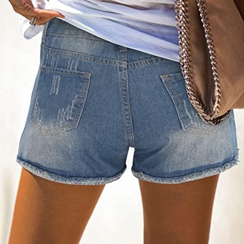מכנסי ג'ינס קצרים נשים נמוכות עליות מזדמנת קרועה במצוקה במצוקה של ג'אן מכנסיים רוכסנים במתיחה ג'וניור וינטג