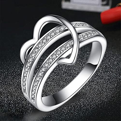 הבטחה טבעות לנשים טבעת יהלום בצורת לב חצי טבעת נישואין כפולת זירקון לנשים טבעות וינטג 'טבעות וינטג'