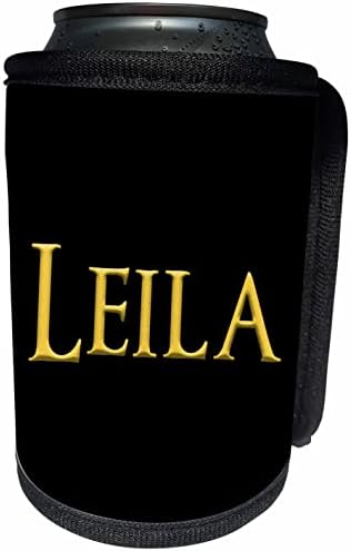 3drose Leila שם ילדה פופולרית בארצות הברית. צהוב על שחור. - יכול לעטוף בקבוקים קירור יותר