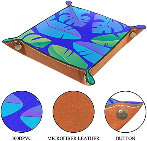 מגש שירות עור, מגש קוביות מחזיק מרובע מתקפל, צלחת מארגן שידה לשינוי מפתח מטבע, צמח טרופי מונסטרה