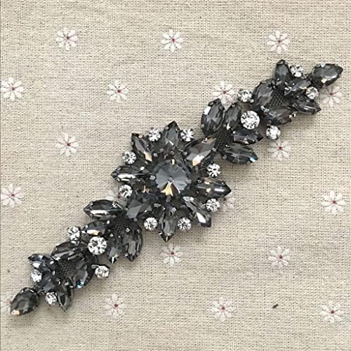 LSDJGDDE שחור קריסטל פרח ריינסטון חגורת אפליקציה לחתונה לחתונה קישוט שמלות תפירה על ריינסטון