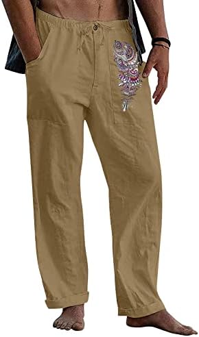 מכנסי ג'ינס דודובבי מכנסיים מזדמנים של גברים מזדמנים ונוחים מכנסיים כותנה פשתן מודפסים מכנסי יוגה