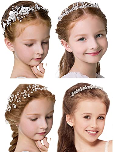4 יחידות ילדה נסיכת חתונה בגימור כיסוי ראש כלה שושבינה שיער להקת פניני ריינסטון כיסוי ראש עבור פרח