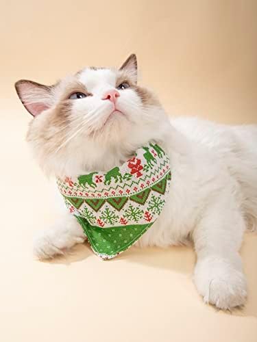 קוויני נושא חג המולד חתול כלב בנדנה עם רצועה מתכווננת אבזם משולש צעיף ליקוק כלב צווארון חתול