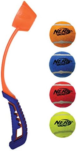 סט מתנה של צעצוע של כלב של Nerf Dog 5 חלקים, כולל משגר אוויר משגר אוויר ו -2 אינץ 'טניס כדור טניס 4-חבילה, חומר