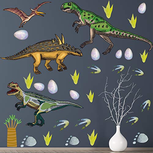 מדבקות קיר דינוזאור לחדר בנים, צבעי דינוזאור בצבעי דינוזאורים לילדים, קישוטים גדולים של דינוזאור