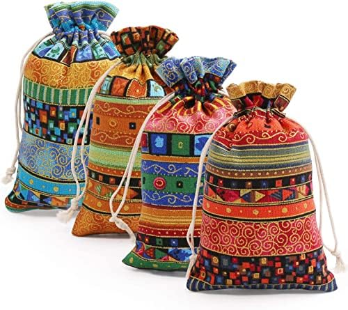 24 חתיכות מצרי אתני סגנון תכשיטי סוכריות פאוץ, קטן שרוך מתנת שקיות כותנה בד שקית עם תגים וחבלים עבור