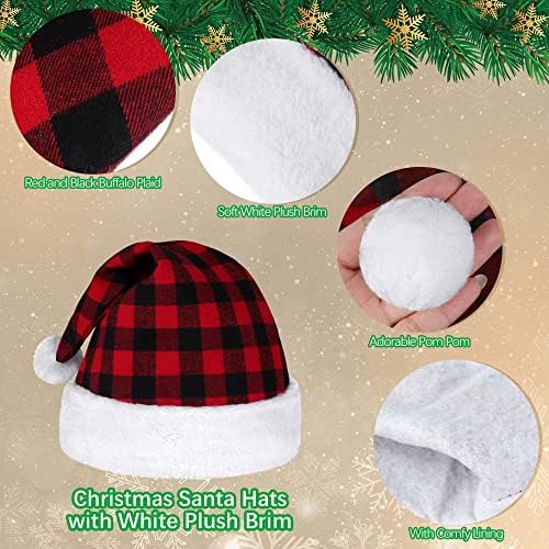 6 חבילה חג המולד סנטה כובעי עם לבן קטיפה ברים אדום ושחור משובץ חג המולד כובעי חג המולד חג חדש שנה ספקי צד