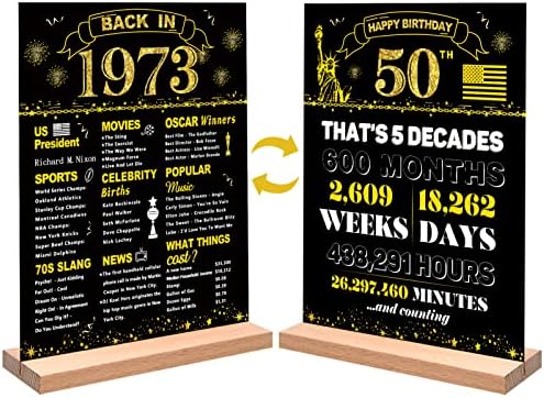 Darunaxy Gold Gold Gold מתנת יום הולדת 50 לגברים, גב דו צדדי גדול בשנת 1973 פוסטר שלט אקרילי
