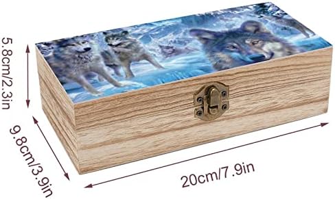 Nudquio Snow Wolves קופסת מארגן אחסון מעץ עם מנעול רטרו לתמונות תכשיטים שומרי מזכרת מתנה דקורטיבית
