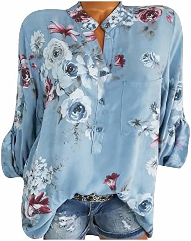 כפתור נשים למטה חולצות אלגנטיות הדפס פרחים חולצות טירטס כפתור סוודר הנלי חולצת טש חולצה בסיסית