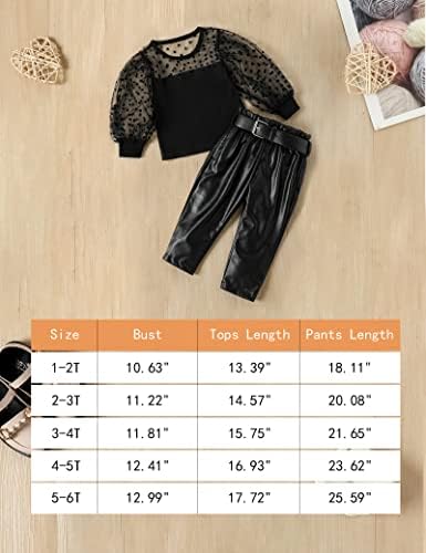 Wiqi פעוטות בגדי ילדה 1-6t רשת שרוול ארוך למעלה+ מכנסי עור PU עם חגורה 3 יחידות תפאורה לתלבושת נערה פעוטות
