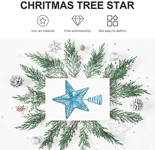 AMOSFUN עץ חג המולד טופר כוכבים נצנצים כוכב ברזל טופר 3D 3D כוכב חמש נקודות קישוטי חג המולד בברזל אמנות צמרת