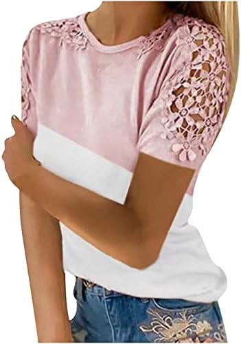 חולצת טריקו תחרה של פרח נשים גזרות שרוול קצר חולצות טיול חולצות טרנדי