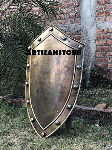 Artizanstore פליז לוחמי מגן אמנות - עיצוב אמנות של פלאק ימי הביניים - מגן שריון למגן נלחם לקוספליי, משחק תפקידים