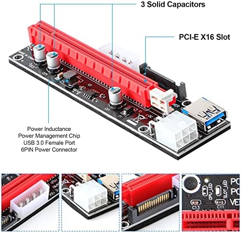 12 חתיכות PCI-E Riser כבל אקספרס סט 1X עד 16X GPU מתאם מתאם הרחבה כבל USB 3.0 ו- VGA 8 PIN נקבה עד