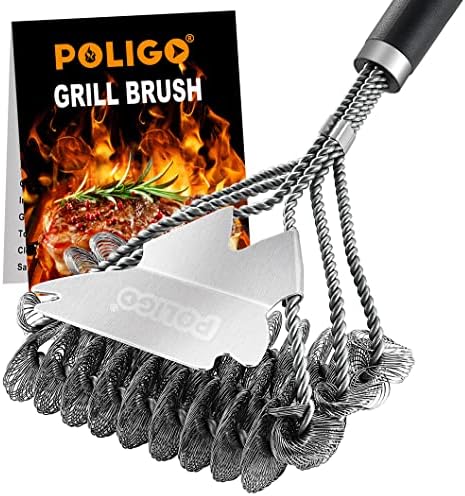 Poligo BBQ GRILL ניקוי מברשת זיפים בחינם ומגרד - משולש סליל משולש מנקה ברביקיו - מברשת גריל ומגרד שאינו בריסטל.