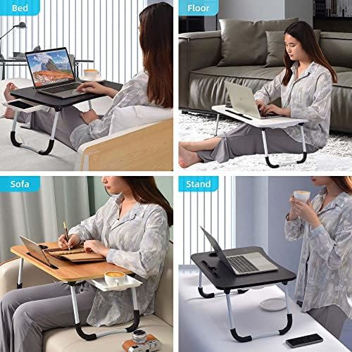 מחשב נייד מיטת שולחן שולחן מגש סטנד עם מחזיק כוס / מגירה עבור מיטה/ספה / ספה/מחקר/קריאה/כתיבה על