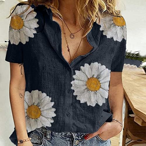 חולצת נשים קיץ סתיו סתיו כפתור שרוול קצר כלפי מעלה הדפס גרפי, חולצת חולצה של טרקלין פרחים לנשים U0 U0