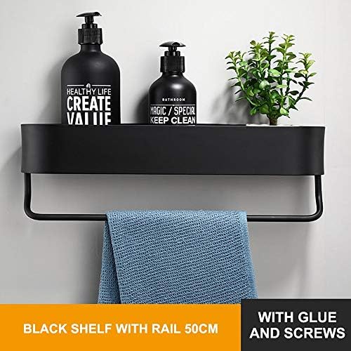 PDGJG מדף אמבטיה מדף קיר מדפי קיר מחזיק מגבת אמבטיה אחסון מקלחת שחור סל מטבח מארגן אביזרי אמבטיה