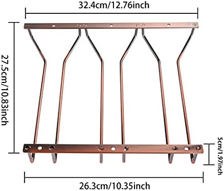 דיאנו 27.5 סמ מתלה זכוכית יין ברונזה מתחת לארון, מחזיק זכוכית יין זהב מתחת למדף, מתלה כלי גזע, קולב