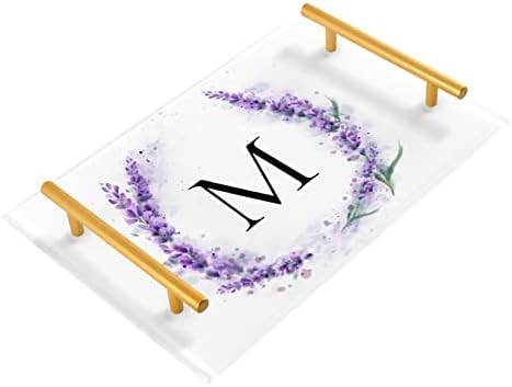 מגש אמבטיה אקרילי של דלונאן, זרעי מים מלבניים מלבניים פרחוניים בצבעי מים עם מכתב M מגשים דקורטיביים