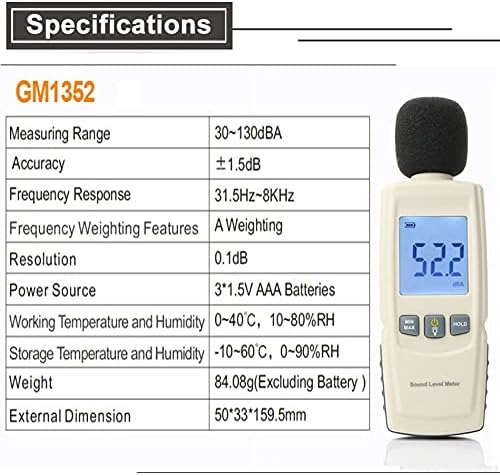 Uoeidosb רעש מדידת מכשיר DB Meter 30 ~ 130dB Mini Audio Sound Dey Meter Decibel Monitor Monitor Debuci