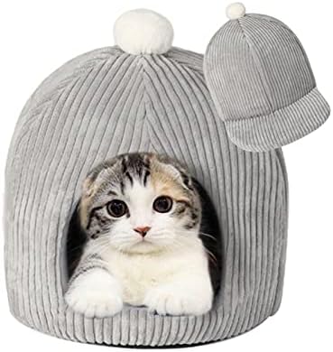 חצי סגור חם מלונה לסתיו וחורף בתוספת קטיפה חמוד כובע לחיות מחמד מלונה חתול מלונה
