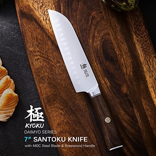סדרת קיוקו דאימיו 7 סכין נקירי + 7 סכין סנטוקו-נירוסטה יפנית 440 ג-ידית סיסם