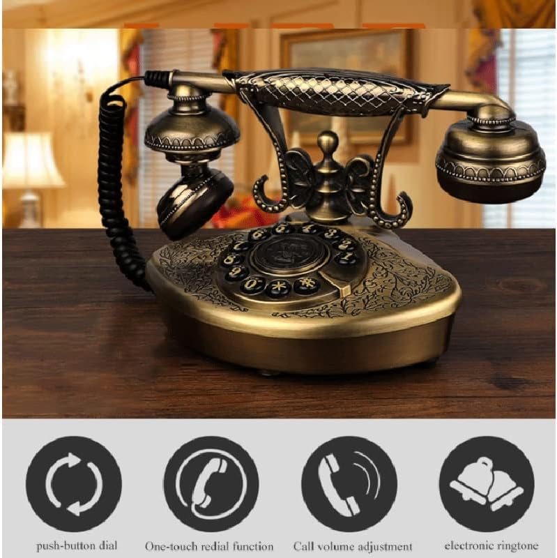 ZSEDP שולחן וינטג 'טלפון טלפון כפתור סגנון עתיק טלפון מתכת, רינגטונים אלקטרוניים, קישוט טלפון משרד
